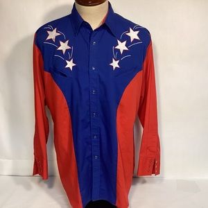 Western Men’s Shirt with Stars and Pearl Snap buttons Ely Diamond size XL